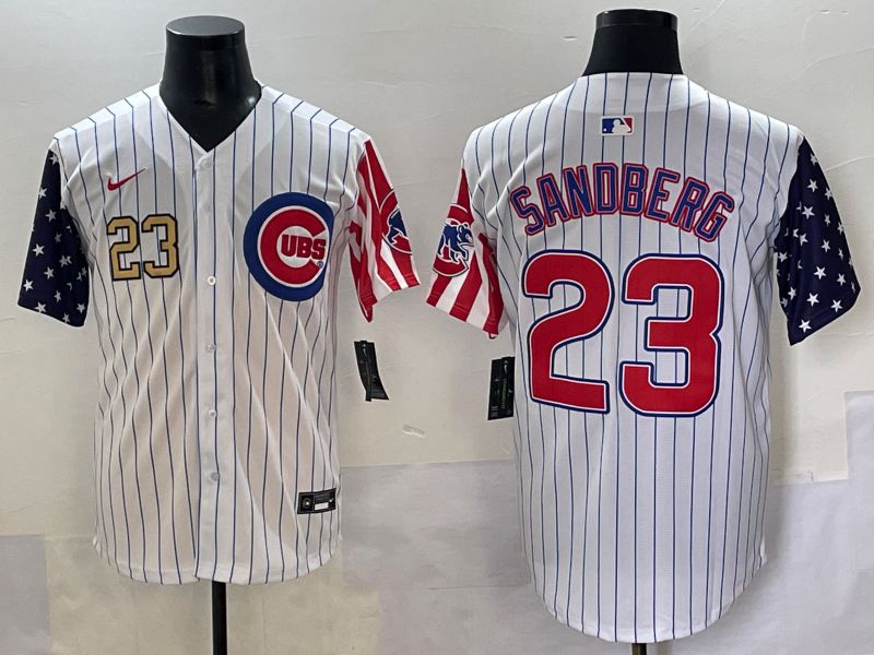 Men 2025 Chicago Cubs #23 Sandberg White Stripe a generation of national flags Joint Name Nike MLB Jersey style 2